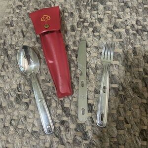 Imperial Camping Cutlery Kit Vintage GIRL SCOUT Red Utensil Knife Fork Spoon Set